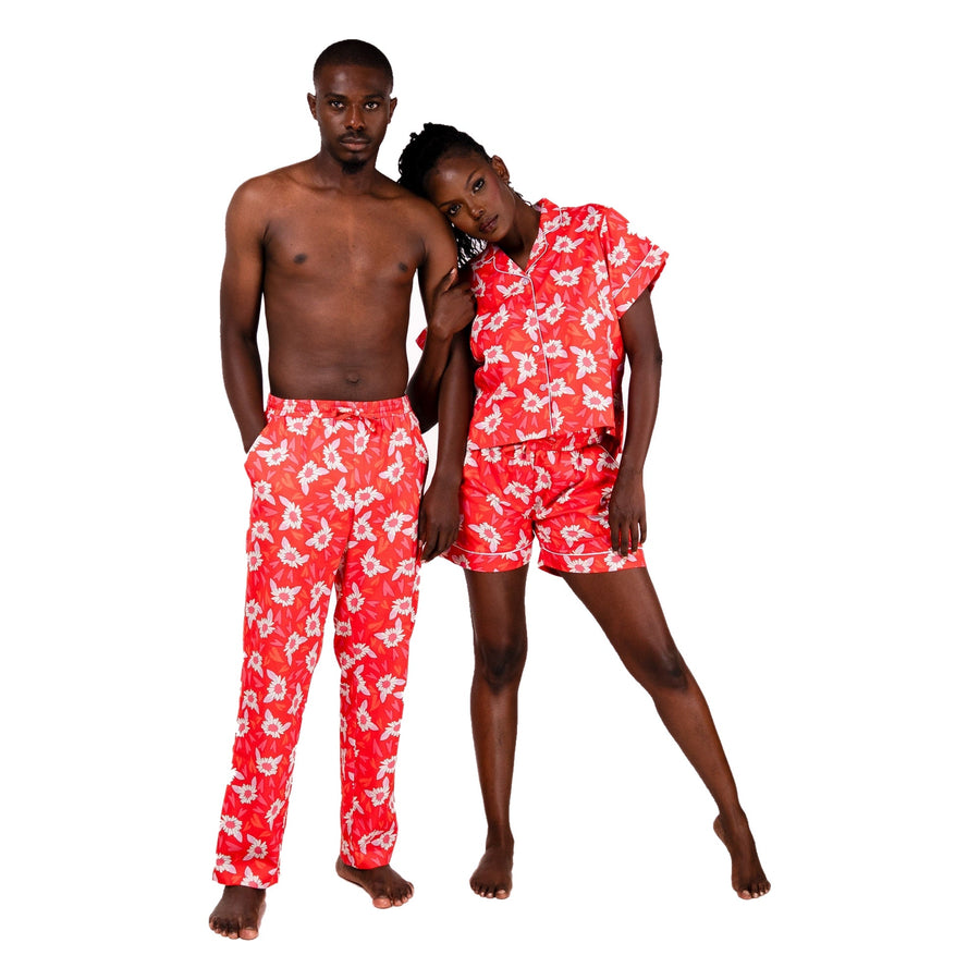 MWEZI Men’s Crimson Floral Drawstring Pants
