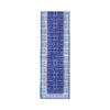 Blue Afro Tribal cotton canvas table runner by COCOLILI, 33 × 200 cm, photographed hanging on white.