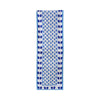 Blue Retro Wave cotton canvas table runner by COCOLILI, 33 × 200 cm, photographed hanging on white.