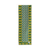 Olive Retro Wave cotton canvas table runner by COCOLILI, 33 × 200 cm, photographed hanging on white.