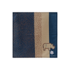 KIFARU Mustard cotton napkin, original navy and beige panels with brown dots, opened flat with natural slub weave, white background