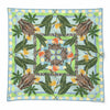 COCOLILI Kifaru Blue & Lime silk satin scarf — studio mockup using the original artwork